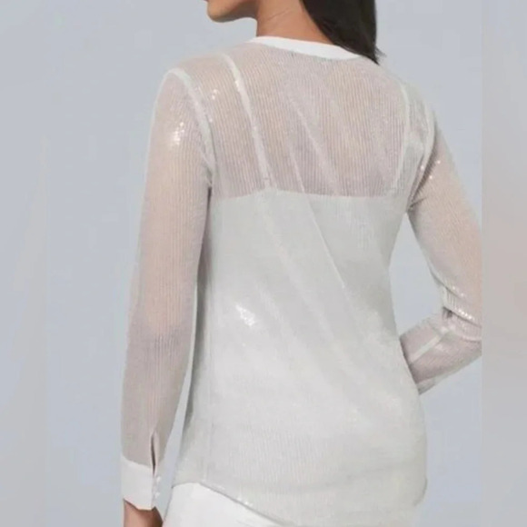 White House Black Market sheer sequin long sleeve button up blouse - Picture 3 of 6